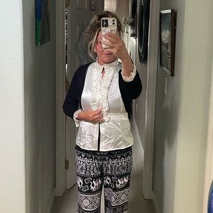 Vintage satin blouse and built in crop cardigan. Size small (old china large tag